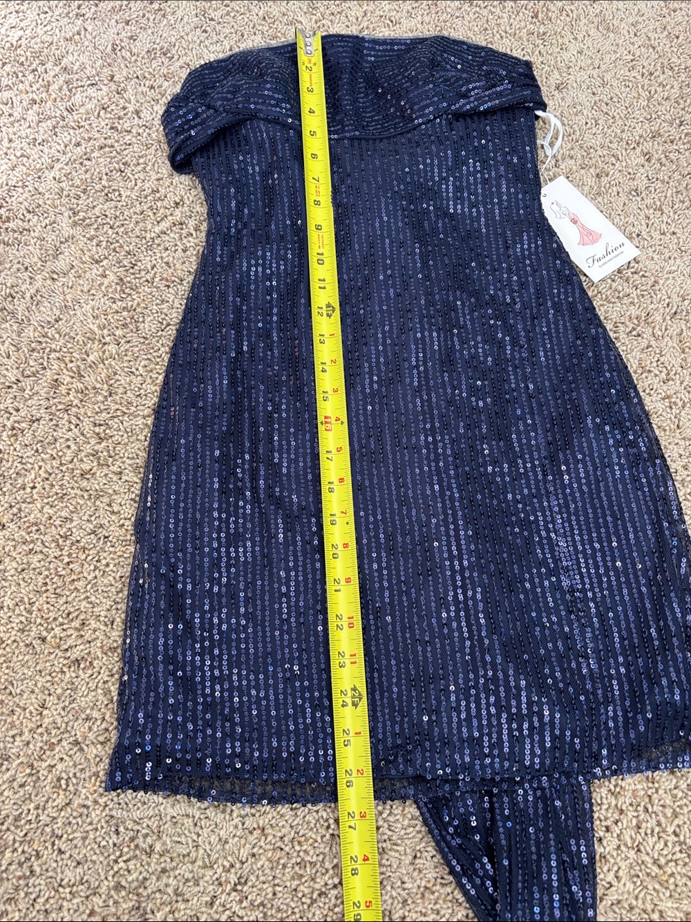 Navy Blue Sequin Strapless Mini Dress with Back Sash Tie - Picture 6 of 7